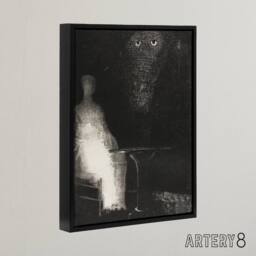 "Artery8 Gaze on the Chair Human Figure Outline Redon Black Framed Canvas Art in Grey - Size: W12"" x H16""" - thumbnail 2
