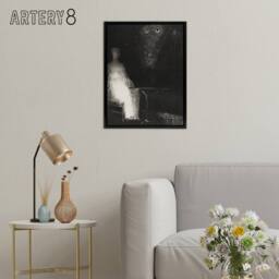 "Artery8 Gaze on the Chair Human Figure Outline Redon Black Framed Canvas Art in Grey - Size: W12"" x H16""" - thumbnail 3