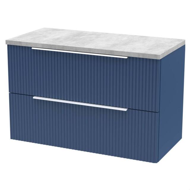 Balterley Tixall Fluted 2 Drawer Wall Hung Vanity Unit, Satin Blue, 800mm in Blue - image 1