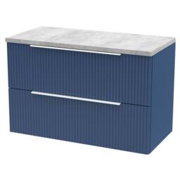 Balterley Tixall Fluted 2 Drawer Wall Hung Vanity Unit, Satin Blue, 800mm in Blue