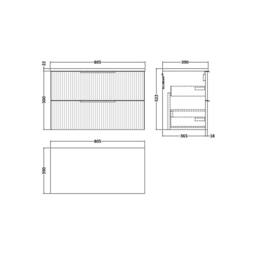 Balterley Tixall Fluted 2 Drawer Wall Hung Vanity Unit, Satin Blue, 800mm in Blue - thumbnail 2