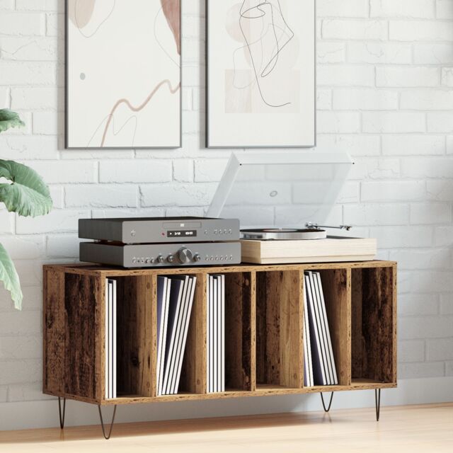 Berkfield Home Record Cabinet Artisan Oak 100x38x48 cm Engineered Wood in Brown - Size: 100 x 38 x 48 cm - image 1