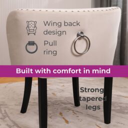 Neo Set of Four Studded Velvet Dining Chair with Ring Knocker Detail in Natural - Size: 4 Person - thumbnail 9
