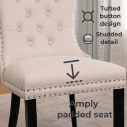 Neo Set of Four Studded Velvet Dining Chair with Ring Knocker Detail in Natural - Size: 4 Person - thumbnail 8