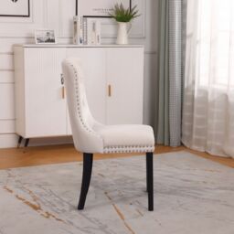 Neo Set of Four Studded Velvet Dining Chair with Ring Knocker Detail in Natural - Size: 4 Person - thumbnail 6