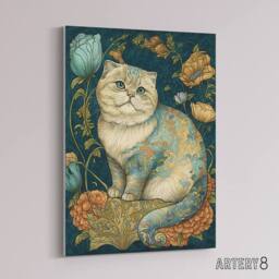 "Artery8 Cute Cat With Floral Pattern Fur Canvas Wall Art Print - Size: W18"" x H24""" - thumbnail 2