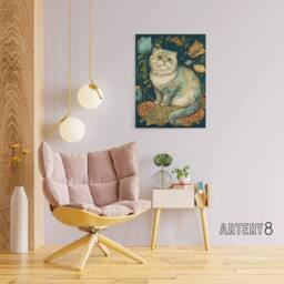 "Artery8 Cute Cat With Floral Pattern Fur Canvas Wall Art Print - Size: W18"" x H24""" - thumbnail 3