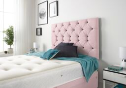 Somnior Premier Plush Velvet Sprung Memory Foam 4 Drawer Divan Bed Set with Upholstered Headboard in Pink - Size: Small Double - thumbnail 3
