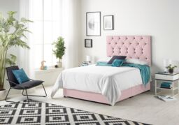 Somnior Premier Plush Velvet Sprung Memory Foam 4 Drawer Divan Bed Set with Upholstered Headboard in Pink - Size: Small Double - thumbnail 2