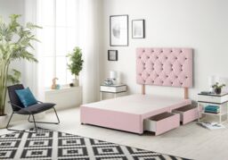 Somnior Premier Plush Velvet Sprung Memory Foam 4 Drawer Divan Bed Set with Upholstered Headboard in Pink - Size: Small Double - thumbnail 4