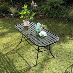 Melody Maison Ornate Black & Gold Metal Garden Table 100cm X 50cm - Size: 100 cm X 50 cm - thumbnail 3