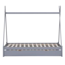 SlumberWorx Harry Kids Childrens Wooden Teepee Single Bed Frame with Guest Trundle in Grey - thumbnail 4
