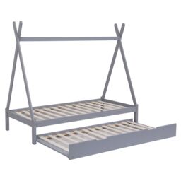 SlumberWorx Harry Kids Childrens Wooden Teepee Single Bed Frame with Guest Trundle in Grey - thumbnail 3