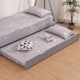 SlumberWorx Harry Kids Childrens Wooden Teepee Single Bed Frame with Guest Trundle in Grey - thumbnail 5