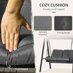 OUTSUNNY 2 Seater Garden Outdoor Swing Chair Hammock w/ Adjustable Canopy in Dark Grey - thumbnail 5