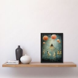 Artery8 Wall Art Print The Jellyfish Ballet Whimsical Surreal Underwater Dance Artwork Framed A4 in Black - thumbnail 2
