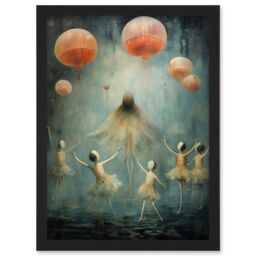 Artery8 Wall Art Print The Jellyfish Ballet Whimsical Surreal Underwater Dance Artwork Framed A4 in Black - thumbnail 1