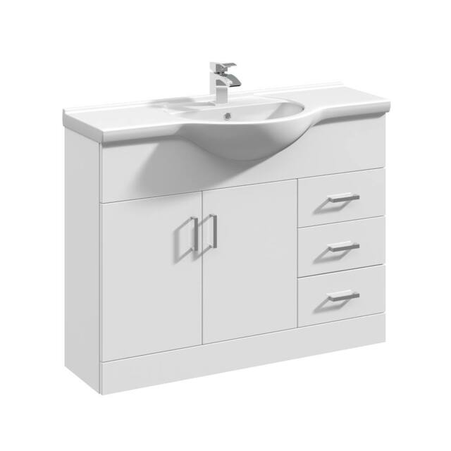 Balterley 2 Door 3 Drawer Bathroom Vanity Basin Unit with Round Basin in White - image 1