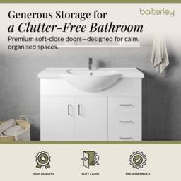 Balterley 2 Door 3 Drawer Bathroom Vanity Basin Unit with Round Basin in White - thumbnail 2