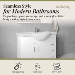 Balterley 2 Door 3 Drawer Bathroom Vanity Basin Unit with Round Basin in White - thumbnail 3