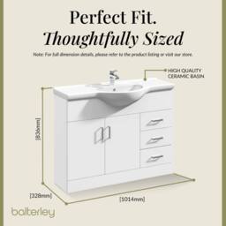 Balterley 2 Door 3 Drawer Bathroom Vanity Basin Unit with Round Basin in White - thumbnail 5