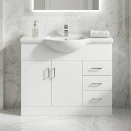 Balterley 2 Door 3 Drawer Bathroom Vanity Basin Unit with Round Basin in White - thumbnail 9