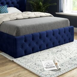 KDMD Dreamer Wide Winged Upholstered Soft Velvet Designer Bed Frame in Blue - Size: Double - thumbnail 4