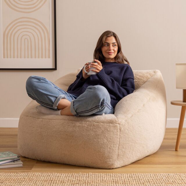 icon Natalia Rabbit Faux Fur Armchair Bean Bag in Natural - Size: Medium - image 1
