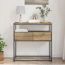 Berkfield Home Console Table Artisan Oak 75x40x75 cm Engineered Wood & Steel in Brown - Size: 75 x 40 x 75 cm