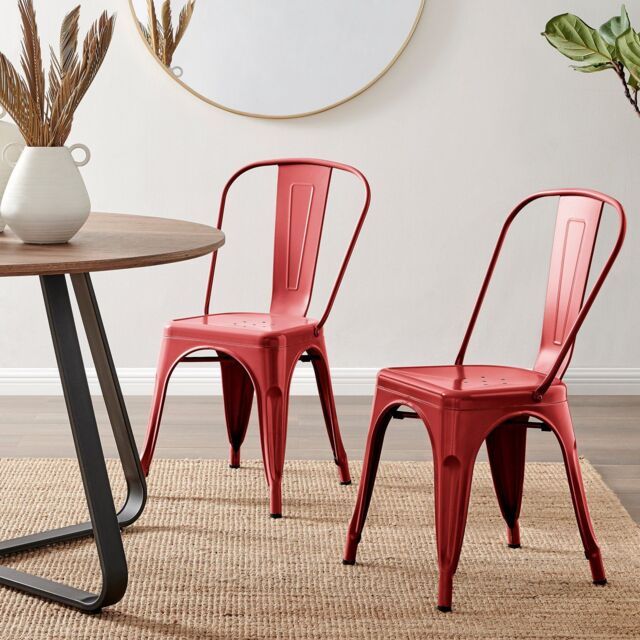 FurnitureboxUK Set of 2 Colton Industrial Steel Stackable Tolix Style Dining Chairs in Red - image 1