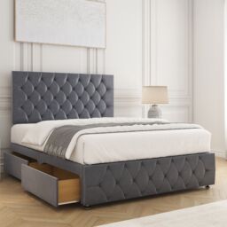 "BSSPOKE Mulberry Divan Bed Velvet 24""Headboard & 2Drawers Footend No Mattress in Charcoal - Size: Small Double" - thumbnail 2