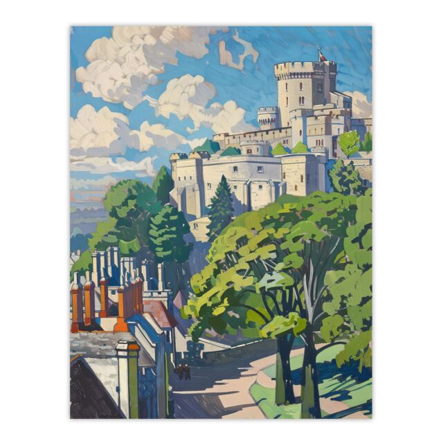 "Artery8 View of Windsor Castle Oil Painting Royal Family Wall Art Print - Size: W24"" x H32""" - image 1