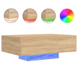 Berkfield Home Coffee Table with LED Lights Sonoma Oak 85x55x31 cm in Brown - Size: 85 x 55 x 31 cm - thumbnail 2
