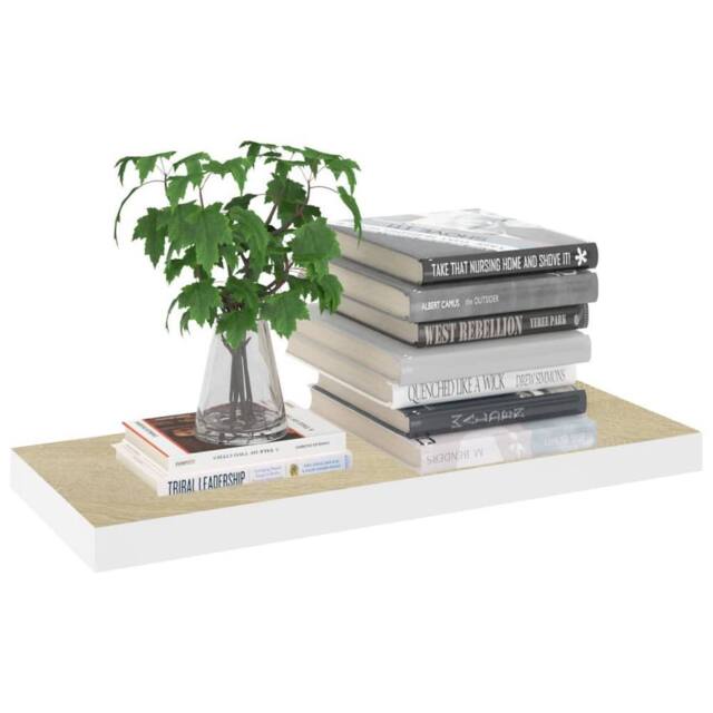 Berkfield Home Durable Floating Wall Shelves 2 pcs Oak & White 60x23.5x3.8 cm MDF in Natural - image 1