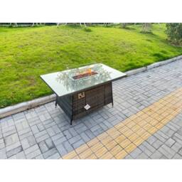 Fimous Rattan Garden Furniture Set 6-seater Patio Gas Firepit Table Chairs in Dark Grey - thumbnail 3