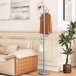 Costway Freestanding Coat Rack Cactus Coat Tree w/8 Hooks Metal Hanger Stand in Silver - thumbnail 3