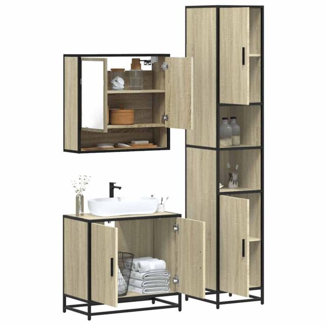 Berkfield Home 3 Piece Bathroom Furniture Set Sonoma Oak Engineered Wood in Brown - image 1