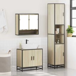Berkfield Home 3 Piece Bathroom Furniture Set Sonoma Oak Engineered Wood in Brown - thumbnail 4