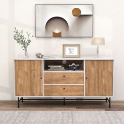Costway Wooden Buffet Cabinet Storage Sideboard Bar Station w/ Sliding Tambour Doors in White - thumbnail 4