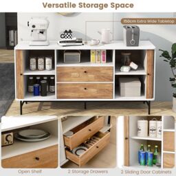 Costway Wooden Buffet Cabinet Storage Sideboard Bar Station w/ Sliding Tambour Doors in White - thumbnail 6