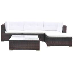 Berkfield Home Modern 5 Piece Garden Lounge Set with Cushions Poly Rattan Brown - thumbnail 4