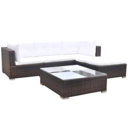 Berkfield Home Modern 5 Piece Garden Lounge Set with Cushions Poly Rattan Brown - thumbnail 3