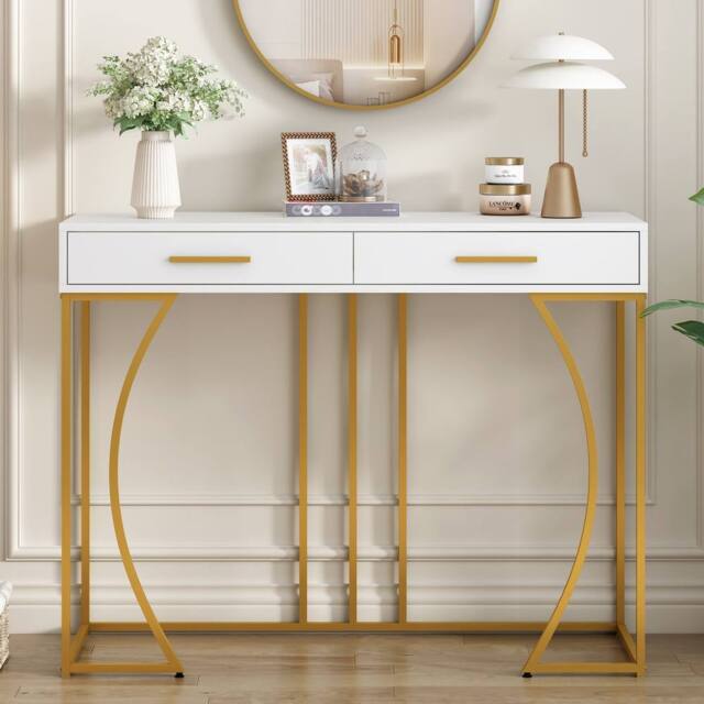 BTM Console table with 2 drawers for hallway or living room in White - image 1