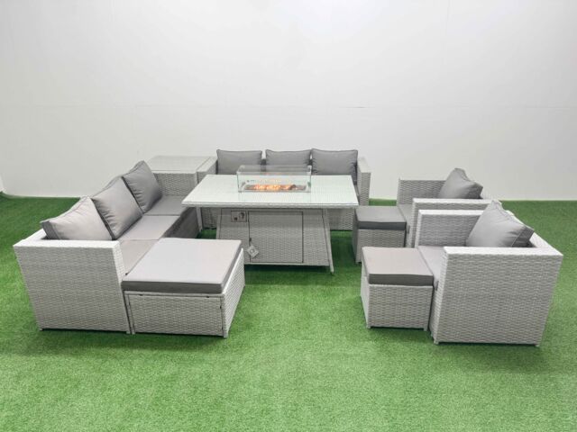 Fimous 11 Seat PE Rattan Lounge Sofa Set Outdoor Garden Furniture Sets in Light Grey - image 1