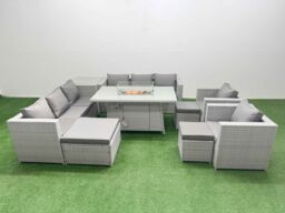 Fimous 11 Seat PE Rattan Lounge Sofa Set Outdoor Garden Furniture Sets in Light Grey - thumbnail 1