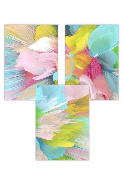 ARTZE Set of 3 Abstract Bright Painted Fractal Art Posters - Size: W50 cm x H70 cm - image 1
