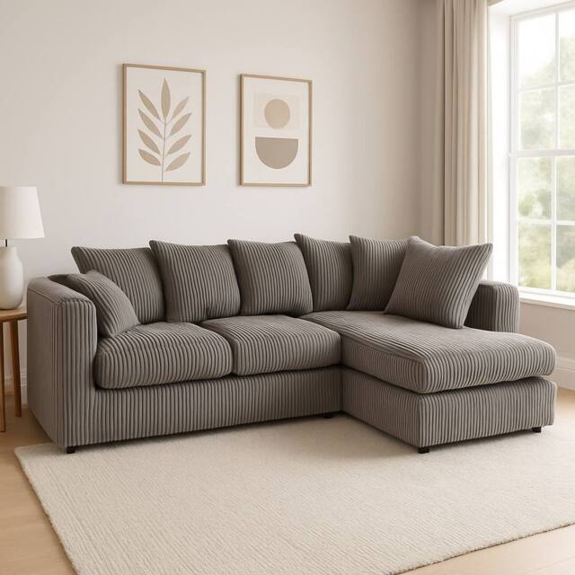 SquareBoxx Asher Jumbo Cord Corner Sofa Right Hand facing Chaise in Grey - image 1