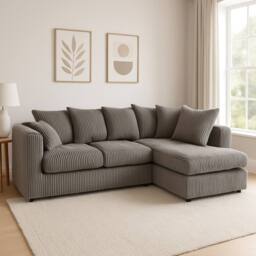SquareBoxx Asher Jumbo Cord Corner Sofa Right Hand facing Chaise in Grey