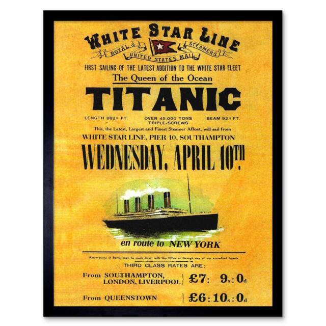 "Artery8 Doomed Ocean Liner Titanic Queen White Star UK Framed Wall Art in Yellow - Size: W12"" x H16""" - image 1