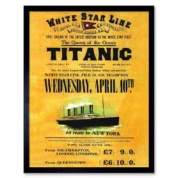 "Artery8 Doomed Ocean Liner Titanic Queen White Star UK Framed Wall Art in Yellow - Size: W12"" x H16""" - thumbnail 1